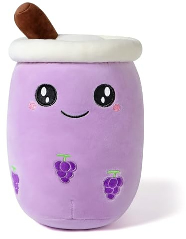 shownicer Peluche Boba Tea Oreiller en Peluche Kawaii Bubble Tea Jouet Animal Peluche Tasse à Thé au Lait Coussin de Lancer Cadeau pour Enfants Filles Garçons (24cm, Violet)