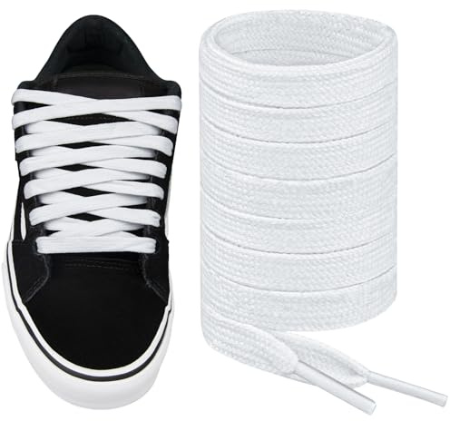 Endoto Lacet Plats pour Vans Skool Chaussures, 10MM Remplacement Lacets Laces pour Baskets (Blanc, 54 pouces)