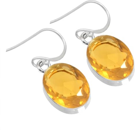 Jeweloporium Gelber Citrinquarz Tropfen Silber Ohrring, 925 Sterling Silber Ohrring für Frauen, Ovaler Edelstein Handgefertigter Schmuck