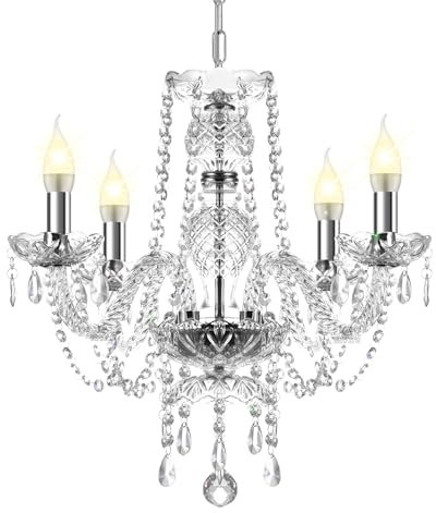 Ridgeyard Moderne Kristall-Kronleuchter mit 4 Lichtern, K5, transparent, verstellbar, Kristall, Tropfen, Deckenleuchte, 4 x 40 W, E14, für die Dekoration des Hauses Wohnzimmer Restaurant