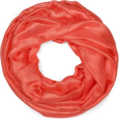 styleBREAKER Écharpe loop pour femmes légère et soyeuse en couleurs unies, écharpe tubulaire estivale unie 01017063, couleur:Corail