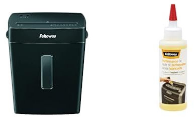 Fellowes Aktenvernichter, Papierschredder für 8 Blatt Partikelschnitt & Aktenvernichter-Öl, Inhalt: 120 ml, zur Pflege von Partikelschnitt- und Mikroschnitt Aktenvernichtern, einfache Dosierung