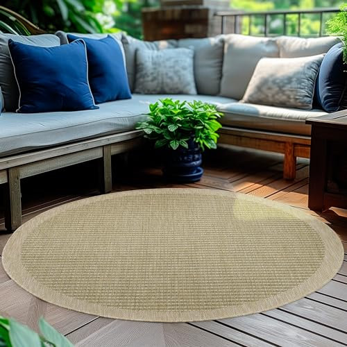 HomebyHome Outdoor-Teppich Flachgewebe Wetterfest Einfarbig Grün Küchenteppich, Balkon Terrassen Garten Wohnzimmer Teppich 200 cm Rund