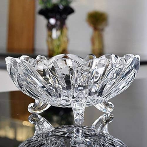 Reldor Large Crystal Clear Glass Fruit Bowl, Creative Footed Modern Deep Dish Pudding Trifle Dessert Serving Bowl Ideal Decorative Bowls, Salad and Potpourri 23cm