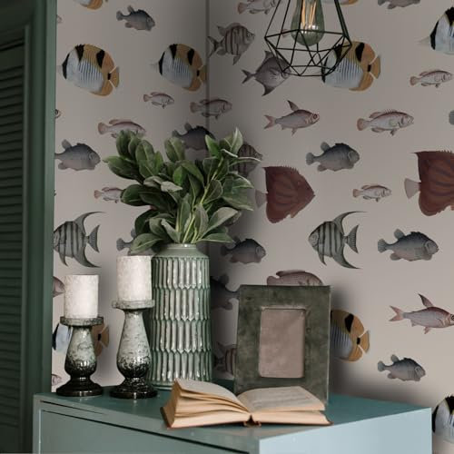 Funlife Papier peint autocollant vintage poissons tropicaux 38,6 x 320,6 cm Film adhésif pour meubles Motif papillon et poisson Film adhésif pour salon, chambre à coucher, cuisine, mur, armoires