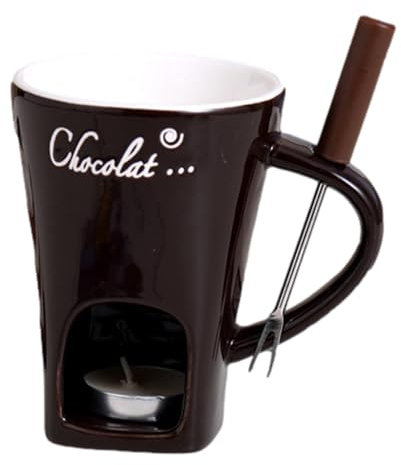 Chokladfonduekopp, 130 ml keramisk chokladfonduemugg – kreativ smältkopp för ost, smör, söt chokladfonduekopp med fonduegaffel