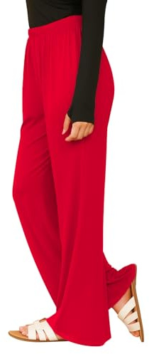 L S U Pantaloni da donna a palazzo, svasati, elasticizzati, a gamba larga, casual, morbidi, comodi, alla moda, Rosso, L-XL