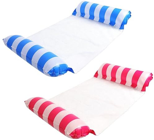 Inflatable Pool Chair – 2 Pack 4-in-1 Multi-Purpose Pool Floats Hammock with Manual Air Pump, Lightweight Pool Inflatables for Adults & Kids, Versatile Water Lounger for Beach, Pool Party