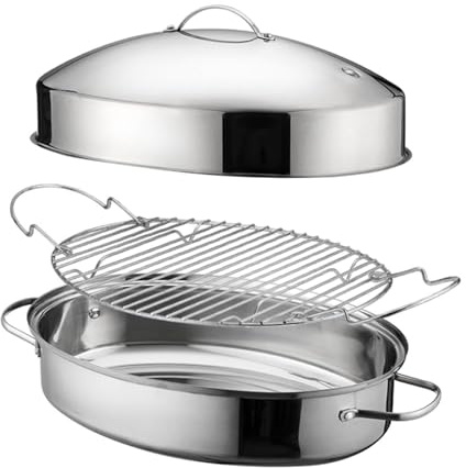Large Capacity Stainless Steel Food Steamer Oval Roaster With Handle Steaming Pots For Electric Induction Stove Double Handle Roasting Pan