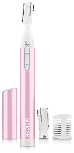 aisleek Eyebrow Trimmer, Facial Hair Trimmer Precision Detailer with Rinseable Blade, Battery Powered Double-Sided Eyebrow Razor with Comb, Compact Pen-Size Safe Painless Shaver for Chin Peach-Fuzz