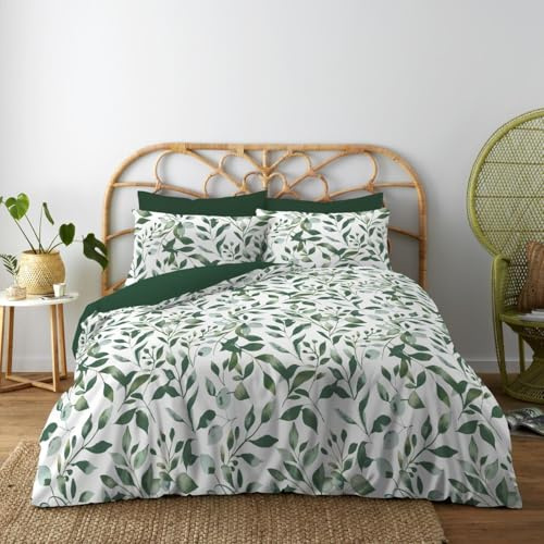 Lions King Size Bedding Sets - 100% Polyester Reversible Printed Pattern Quilt Duvet Cover with Pillowcase, Soft Floral Leaf Pattern, Bed Linen, Green 230x220cm