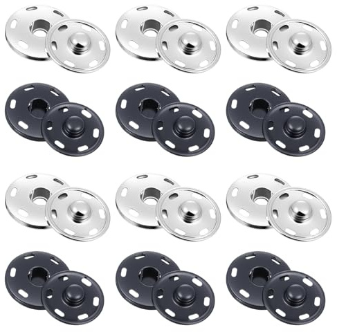 12 Sets Press Studs for Clothing Large Snaps for Sewing Sew on Snap Buttons Metal Snaps Fasteners for Fabric Sewing Clothing 0.75 Inch 19mm Diameter, Black and Silver