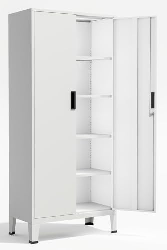 YOUDENOVA Aktenschrank,180 x 80 x 40 Metall Aktenschrank Abschließbar mit 2 Türen,Mehrzweckschrank mit 5 Ebenen,Mehrzweckschrank mit verstellbare Ablagen Weiß