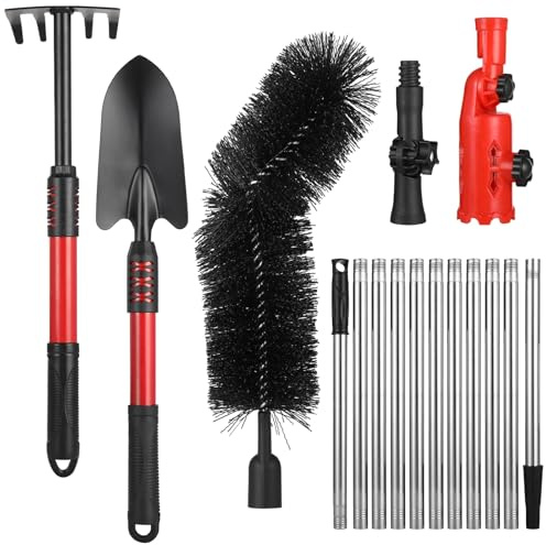 13.1 ft Gutter Cleaning Tool Set, Adjustable Roof Cleaner Pole with Brush, Rake, and Shovel, Rain Gutter Cleaner Supplies for Removing Leaves, Branches, Debris