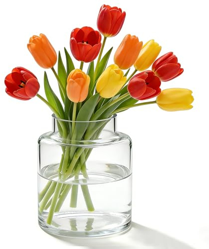 DARENYI Jarrón Grande de Cristal Transparente, 18x15x11 cm, Jarróns de Flores para Tulipanes y Rosas, Jarrón Alto de Vidrio, Jarrones de Boca Ancha para Bodas, arreglos Florales, Centros de Mesa