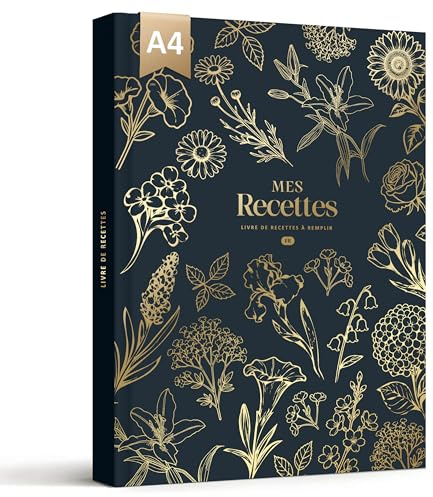 BIROYAL Carnet de Recettes à Remplir A4, 114 Recettes, Bleu marine