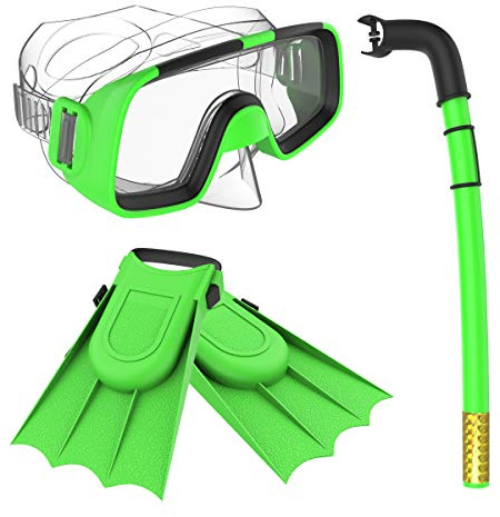 Herbalcandybox Children Kids Swimming Diving Snorkel Breathing Tube Fins Scuba Eyeglasses Set,Green