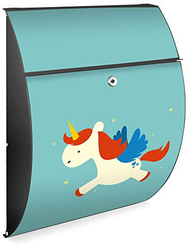 Burg Wächter Design Briefkasten| Modell Riviera 46cmx33,5cmx13cm groß| verzinkter Stahl Anthrazit | Postkasten mit Öffnungsstopp, großer A4 Einwurf, Zylinderschloss, 2 Schlüssel Kleines Einhorn