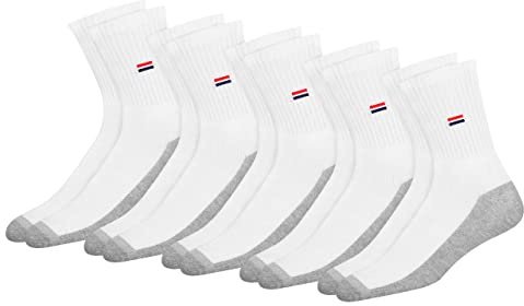 NAVYSPORT Chaussettes Homme 38-42 Sport Hautes Homme Femme - Lot de 5 Paires Socquettes Classiques Unisex Crew Coton Coussin Confort (EU 38 42, Blanc/Gris)