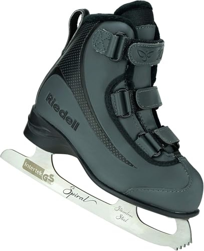 Riedell Soar Junior Kids Ice Skates for Girls and Boys - Sleek Insulated Skate Shoes with Foam-Backed Lining, Stainless Steel Blades, and PVC Soles - Onyx - Size 1 JR