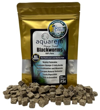 Freeze Dried California Blackworms - All Natural - (100+ Cubes) - Perfect for Marine & Tropical Aquariums - High Protein, No Preservatives - Ideal Live Blackworms Alternative Fish Food (25 Grams)