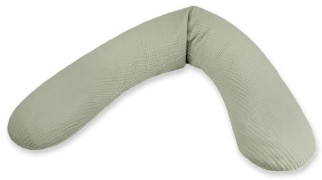 Theraline Ersatzbezug für Das Original Schwangerschaftskissen & Stillkissen, Stillkissen Bezug 190 cm, Musselin aus 100% Baumwolle, Farbe: Salbei