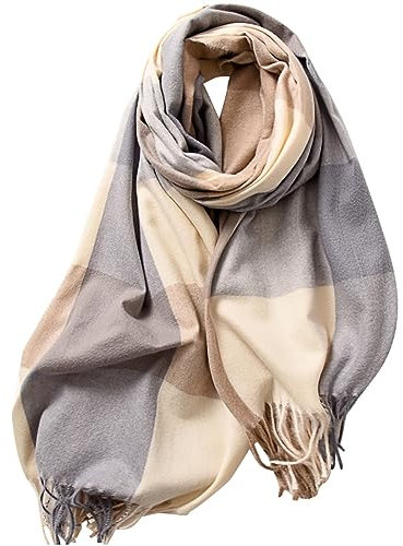Schal Damen Herbst Klassisch Kariert Schal Lange Schal Shawl Umhängetuch Mit Fransen Elegant Damenschal Winterschal Stilvoll Warm Für Winter Kuschelig Beige Kaschmir Loop Schal Kuschelschal