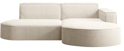 Kaiser Möbel - Ecksofa mit Wohnlandschaft, Eckcouch L-Form, Sofa 3-sitzer, Polstersofa, Bequemes Couch mit Ottomane für Wohnzimmer, Relaxsofa, Stilvolles Cord Sofa, Modena Studio, Ecru, Rechts