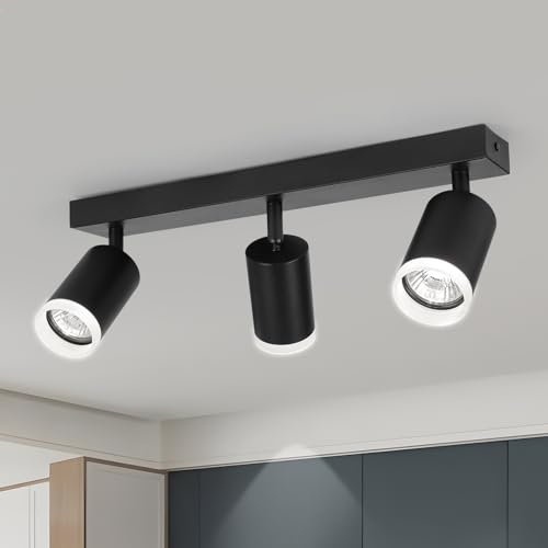 FORCOSO Deckenstrahler Schwenkbar 350°, 3 Flammig Deckenlampe Schwarz Spotlight, GU10 Spots Deckenleuchte, Blendfrei Strahler Innen Lampe Decke, Wohnzimmer Schlafzimmer Küche