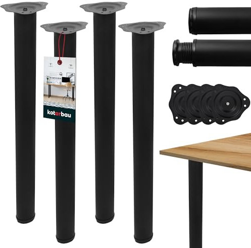 KOTARBAU® Tischbeine Metall Schwarz 4er Set Ø 60 mm H: 71 cm Schreibtischbeine Tischbeine Schwarz Metall Stahl Tischfüße schwarz Tischbein 74,5 cm hoch Möbelfüsse Schreibtischfüsse