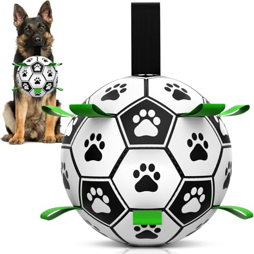 HETOO Hundboll hundleksak boll med rep hundfotboll (9 tum) | Interaktiv hundboll för turing, hållbar hög hopp, flytande boll för hundar, födelsedagspresenter, inomhus, utomhus