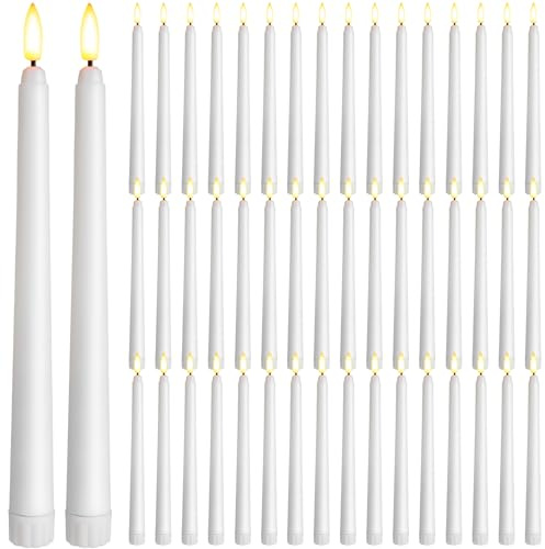 Baquler 50 Pcs 9.7 Inch Flameless Taper Candles Battery Operated Taper Candles Bulk LED Flickering Flameless Candlesticks Realistic Candle Lights for Home Dinner Wedding Church Christmas Decor