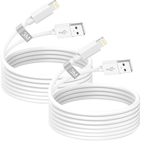 Cable de carga para iPhone original de Apple MFi, cable Lightning USB 3 M, 2 unidades, cable USB iPhone 3M i Phone Lightning cable de carga rápida para Apple iPhone 14 13 12 11 Pro Max/XS/8/7/6/5/SE