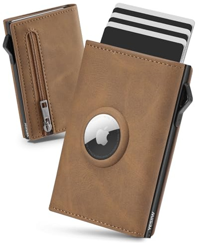 YESIIW Porte Carte Airtag très Compact et Grande Capacité Pop up Portefeuille Homme avec 6 Fentes pour Cartes et 1 ID Fente, Porte Feuille Homme avec Protection RFID & Fermeture magnétique