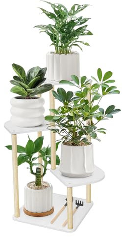 SUNDOY 4 Tier Plant Stand, Wooden Flower Rack for Indoor/Outdoor, Plant Display Rack for Living Room, Bedroom, Balcony, Garden, Patio, Multi-Purpose Flower Pot Holder