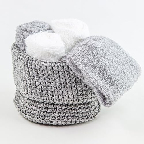 Generico Susanna Home Set 4 Lavette 30 x 30 cm - Serviette d'invité en éponge de coton - Emballé dans un élégant panier crochet (gris)