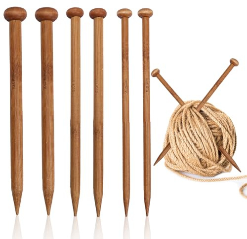 CutitiUU Lot de 6 aiguilles à tricoter, Aiguilles à tricoter en bambou à tête simple de 25cm de long,Aiguilles à Tricoter en Bambou,Knitting Needles,aiguilles à tricoter longues et chaudes