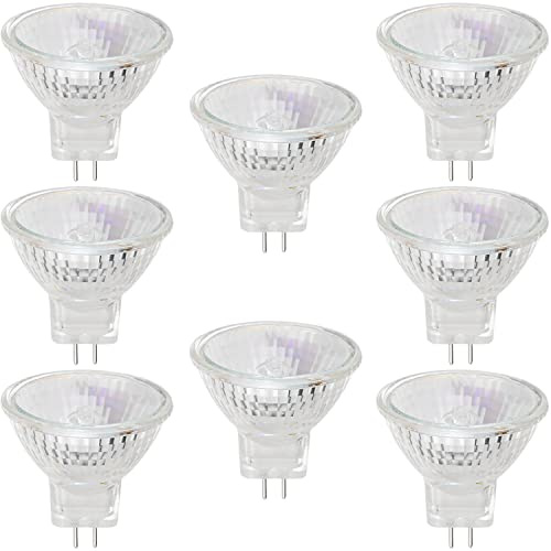 EKSAVE Lot de 8 ampoules halogènes MR11-12 V - 10 W - Culot GU4 - Bi-Pin - Intensité variable - Couvercle en verre - Diamètre : 35 mm - Blanc chaud - 2700 K