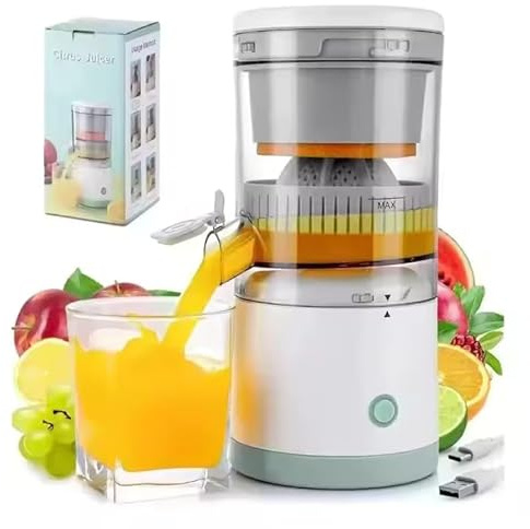 Portable Electric Citrus Juicer Rechargeable USB - High Power Stainless Steel One-Touch Automatic Orange Lemon Lime Grapefruit Squeezer - Compact Easy Clean BPA-Free