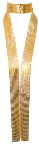 LHXzizizi Sequin Ties for Women Long Skinny Scarves, Sparkly Glitter Metal Scarf Necktie Belt for Party Prom Wedding Daily (Gold)