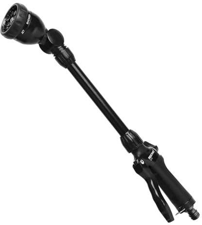 RESTMO Barra de riego de metal (42 cm), ducha de jardín con cabezal giratorio de 180° y control de flujo, 7 pulverizadores para cestas colgantes y arbustos, color negro brillante