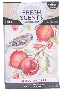 Fresh Scents | Scented Sachet Packet | Pomegranate | Air Freshener Bags for Drawers, Closets, Cars | 3 Pack | Long Lasting Home Fragrance