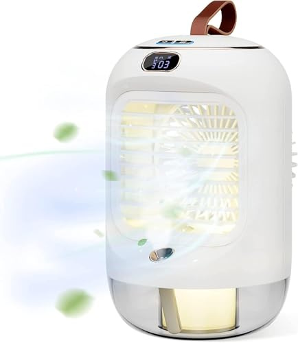SHYOSUCCE Condizionatore portatile girevole, multifunzione USB Mini Air Cooler a 3 velocità, luce notturna, oscillazione di 180°, portatile per camera, ufficio