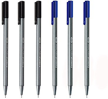 Staedtler Triplus Fineliner 0.3mm - Pack of Six (3 Black & 3 Blue) Color: 3 Black & 3 Blue, Model:, Office/School Supply Store