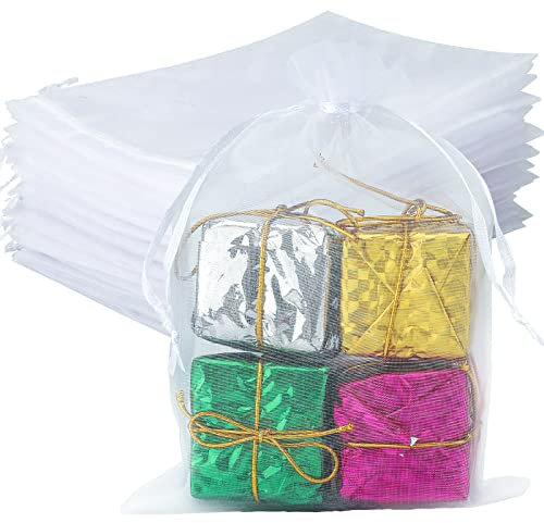 G2PLUS 100PCS Sacchetti in Organza Sacchetti Regalo in Organza 13x18CM Sacchetti Organza Regalo Borse Organza Gioielli Sacchetto con Coulisse per Matrimonio Caramella Gioielli (Bianca)