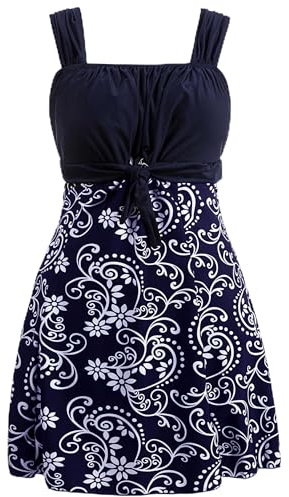 Wantdo Costume Intero a Vita Alta Estate Costume da Bagno Un Pezzo con Gonna Elegante Swimsuit da Mare e Spiaggia Vestito Dimagrante Floreale Donna Porcellana 56-58