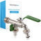 Bächlein Universal Doppel Auslaufhahn für den Garten [grün] inkl. 2 Schlauchanschlüssen - edler Doppelwasserhahn mit 1/2 Zoll Anschluss und 3/4 Zoll Adapter, Doppel Kugel-Auslaufventil