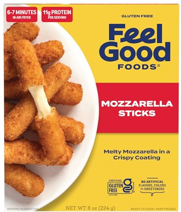 Feel Good Foods Gluten-Free Mozzarella Sticks with Crispy Breading | Frozen Appetizer 8oz