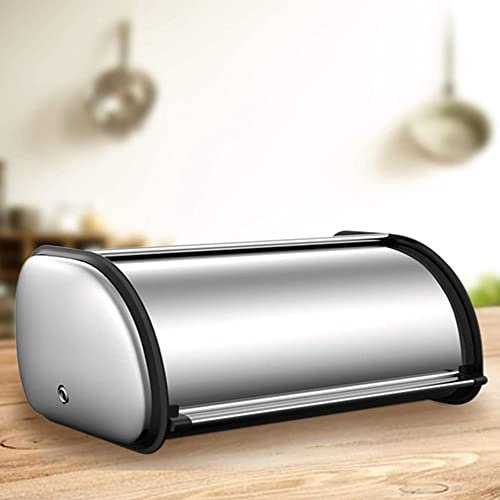 Willonin Panera con tapa deslizante, Panera de acero inoxidable sobremesa con tapa corredera, para almacenar pan, encimera, cocina(44x27x18cm)