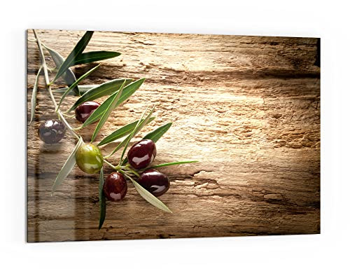 DEQORI Küchenrückwand Glas | Motiv Dekorativer Olivenzweig | 60x40 cm | Bad- oder Herd-Rückwand | Herdblende Spritzschutz für Küche & Badezimmer | moderne Deko für Fliesenspiegel